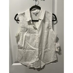 Ophelia Roe White Sleeveless Button Down Shirt Size Medium Women Linen Blend NWT